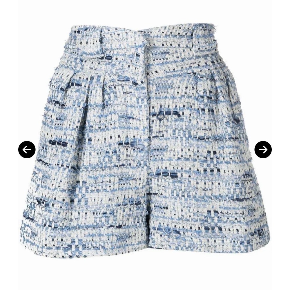 IRO Paris Blue High Rise Tweed Shorts Size 42 US 10 Preppy Knit Summer $417